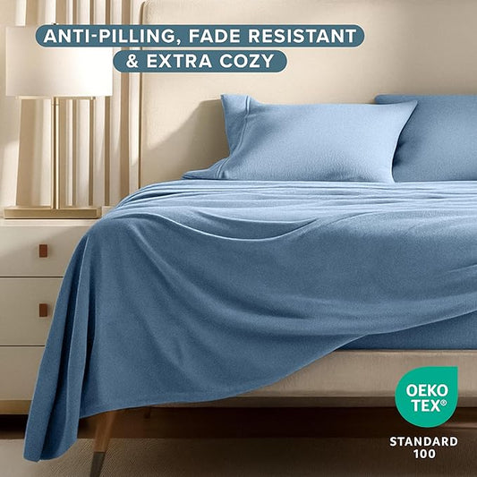 Bare Home Super Soft Fleece Sheet Set - Twin Size - Extra Plush Polar Fleece, No-Pilling Bed Sheets - All Season Cozy Warmth (Twin, Coronet Blue)