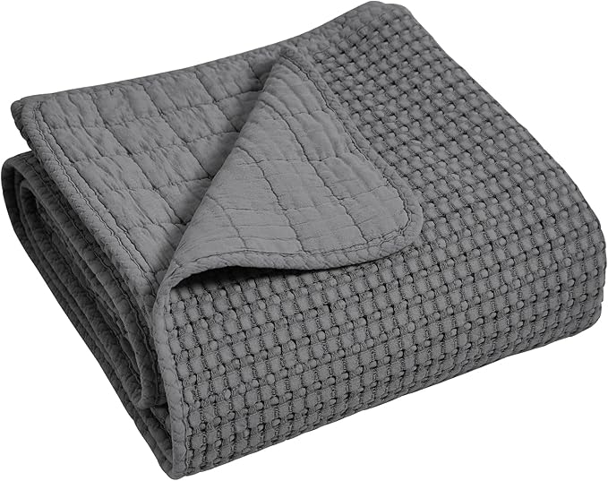 Levtex Home Mills Waffle King Bedspread Set (120x104in) with 2 Pillow Shams (36x20in) - Charcoal - Cotton King Size Bedspread Set - Soft, Pre-Washed