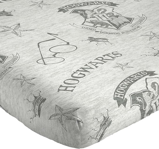 Jay Franco Kids Sheet Set with Fitted, Flat Sheets & Pillow Cover - Ultra-Soft Bedding with Pillowcase for Room Decor, Gray - Harry Potter, 3 Piece Twin