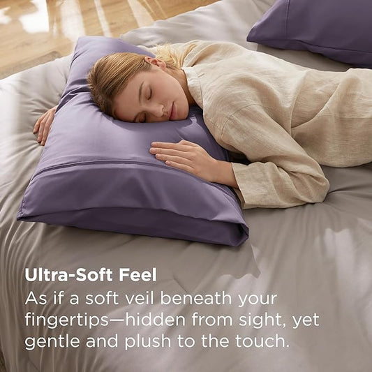 Bedsure King Size Pillow Cases Set of 2 - Grayish Purple Brushed Microfiber Pillowcases 2 Pack, Super Soft Pillow Case Cover with Envelope Closure for Kids, Wrinkle, Fade Resistant, 20x36 Inches