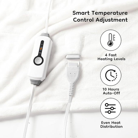 Electric Heated Blanket Full Size 72"×84", Luxurious Breathable Flannel with 4 Heat Settings, 10-Hour Auto Shut-Off & Overheat Protection, for Bed & Couch, Cozy Gift - White