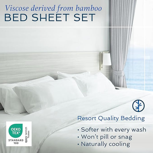 Hotel Sheets Direct 4 Piece Bed Sheet Set Full Size, 100% Viscose Derived from Bamboo Sheets Set with 2 Pillowcases, Cooling & Breathable Luxury Bedding, Moisture-Wicking & Silky Soft Texture, Sand