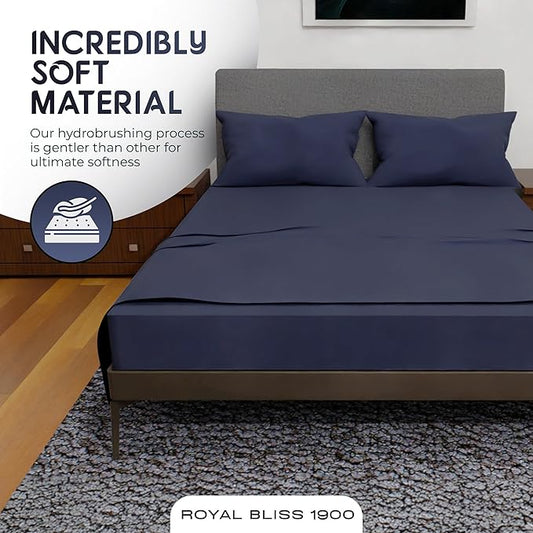 Queen Sheet Set - 4 Piece Bedding - Double Brushed, Cooling, Deep Pocket Sheets, Navy Blue
