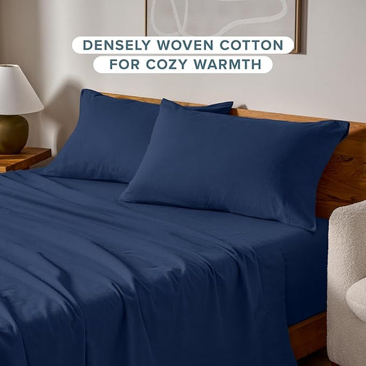 Bare Home Flannel Standard Pillowcases Set of 2-100% Cotton - Velvety Soft & Cozy - Double Brushed Heavyweight Flannel Pillowcases (Standard Pillowcase Set of 2, Dark Blue)