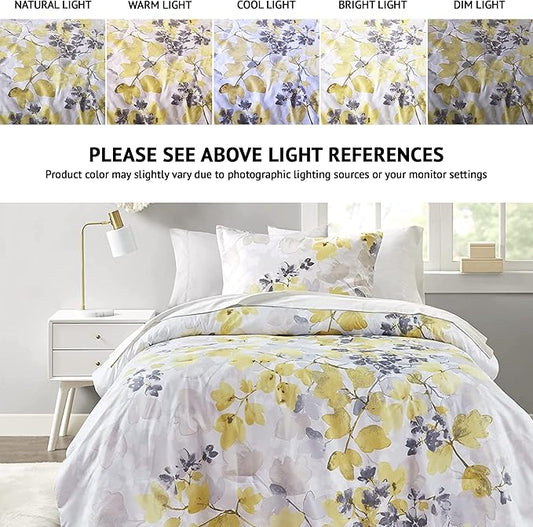 Madison Park Bed in A Bag - Trendy Casual Design Cozy Comforter with Complete Sheet Set with Side Pocket, All Season Cover, Matching Shams, Twin XL, Alexis, Leaf Yellow 6 Piece