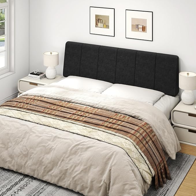 Queen Size Headboard Only-No Assembly Required, Black | Easy to use no assembly required, Linen fabric and extra-thick foam for added comfort, Modern style headboard queen size