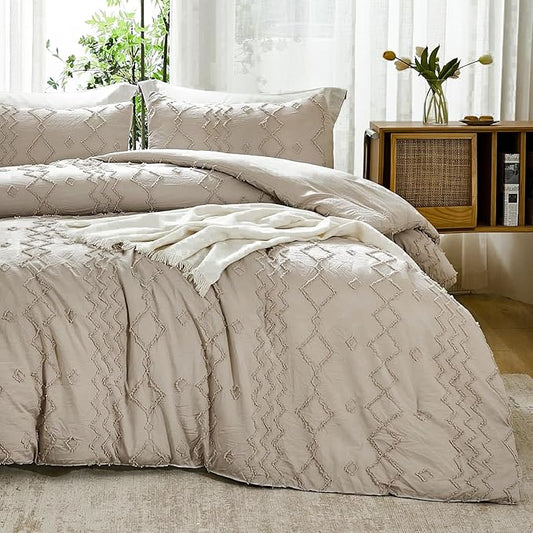 Andency Comforter King Size Set Khaki, 3 Pieces Boho Tufted Fall Bedding Comforters & Sets for King Bed, Soft Fluffy Tan Bed Set (104x90In Comforter & 2 Pillowcases)