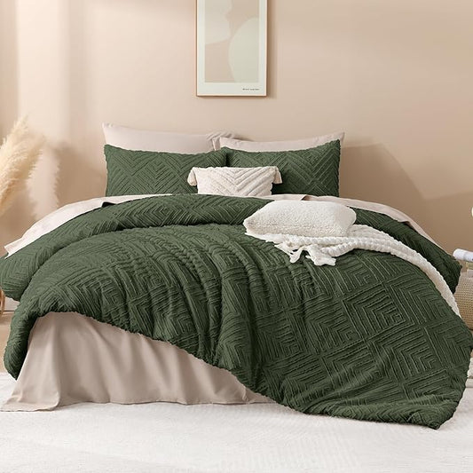 Andency Olive Green Oversized King Comforter 128''x120'', 3 Pieces Soft Boho Bedding Set & Collections, All Season Farmhouse Tufted Fluffy Bed Set (1 Comforter, 2 Pillowcases)