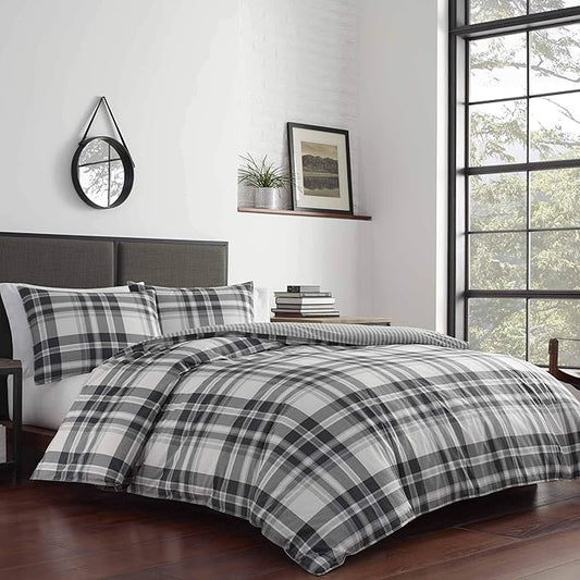 Eddie Bauer - King Comforter Set, Cotton Reversible Bedding with Matching Shams, Plaid Home Decor for All Seasons (Coal Creek Grey, King)