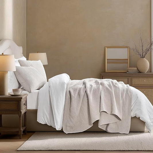 EVERGRACEHOME Cotton Coverlet Set Full Queen Size 3 Pieces, Lightweight Soft Ribbed Matelassรฉ Bedspread Quilt Set, Cozy Oversized Quilted Bedding Set with 2 Pillow Shams for All Seasons, Birch