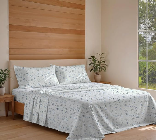 RUVANTI 100% Organic Cotton Sheets Split King, Percale Weave, GOTS Certified, 5-Piece Set, Deep Pocket 15", Crisp & Breathable, Soft Durable Bedding, Sábanas Algodón Orgánico – Butter Flight