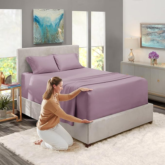 Nestl Full Size Sheet Set, 4 Piece Extra Deep Pocket (18-24 inches), Microfiber, Hotel Luxury, Soft, Breathable, Wrinkle-Free, Easy to Care, Dusty Purple