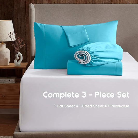 Nestl Twin XL Sheet Set - College Dorm Size - Luxury 1800 Ultra-Soft Microfiber Twin Extra Long Bed Sheets - Deep Pockets - Easy Fit - Extra Soft - 3 Piece Set (Twin XL, Bright Blue)