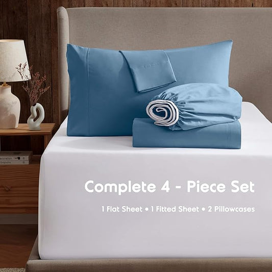 Nestl Short Queen Sheet Set - 1800 Ultra-Soft Microfiber - Double Brushed - Deep Pockets - Easy Fit - 4 Piece Set - Bed Sheets (Short Queen, Blue Heaven)