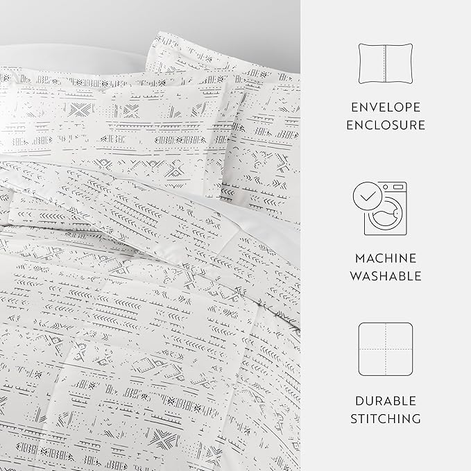 LINENS & HUTCH Comforter Set Patterned Microfiber All Season Down-Alternative Ultra Soft Bedding in Distressed Field - Full/Queen Distressed Field Light Gray