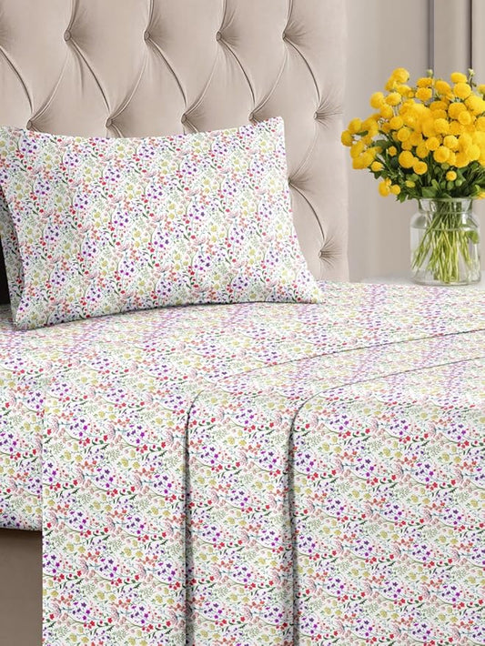 Floral Sheets - Flower Print Bed Sheet Set - 1 Flat, 1 Fitted & 1 Pillowcase w/ Deep Pockets - Comfy, Cozy, Wrinkle & Fade Free - Boho Botanical Bedding - Soft, Breathable & Cooling - Twin Size Set