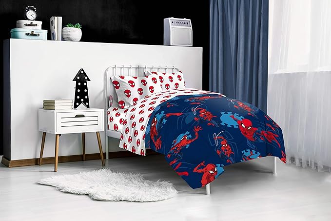 Jay Franco Marvel Spiderman Spidey Daze 5 Piece Full Bed Set - Includes Reversible Comforter & Sheet Set Bedding - Super Soft Fade Resistant Microfiber (Official Marvel Product)