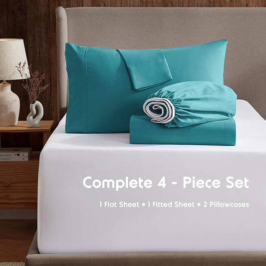 Nestl Queen Sheet Set - Luxury 1800 Ultra-Soft Microfiber Bed Sheets - Double Brushed - Deep Pockets - Easy Fit - 4 Piece Set - Bedding Sheets & Pillowcases (Queen, Teal)
