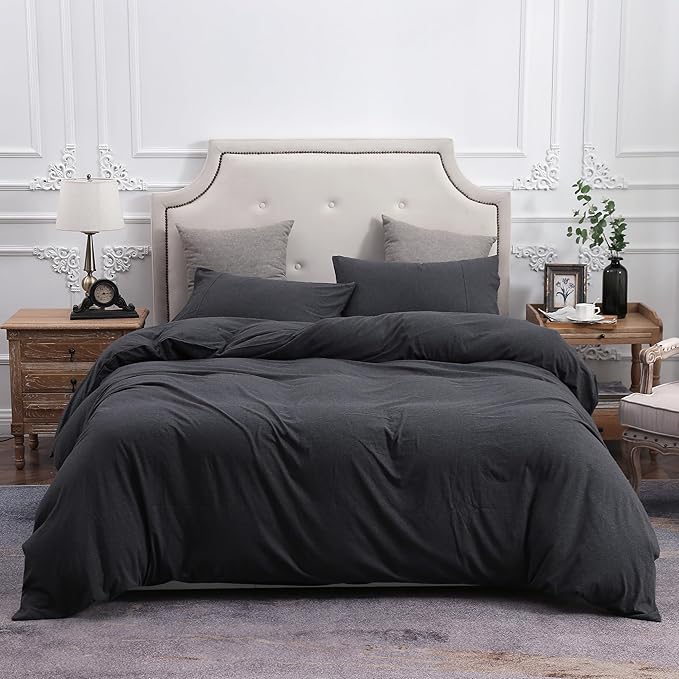 PURE ERA Jersey Knit Pillowcases 100% T-Shirt Cotton Super Soft Comfy Breathable, Set of 2, Standard 20" x 26", Heathered Charcoal Grey