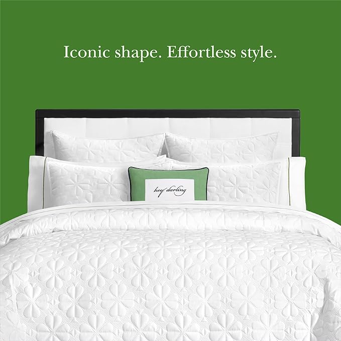 kate spade new york Spade Floral 3-Piece King Quilt Bedding Set, 100% Cotton Sateen Reversible Cover, All Season Warmth Bedding, Machine Washable, Bright White