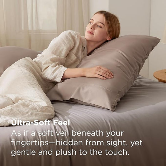 Bedsure Queen Pillow Cases Set of 2 - Khaki Brushed Microfiber Pillowcase 2 Pack, Super Soft Pillowcase, Pillow Case Covers with Envelope Closure for Kids, Wrinkle, Fade Resistant, 20x30 Inches