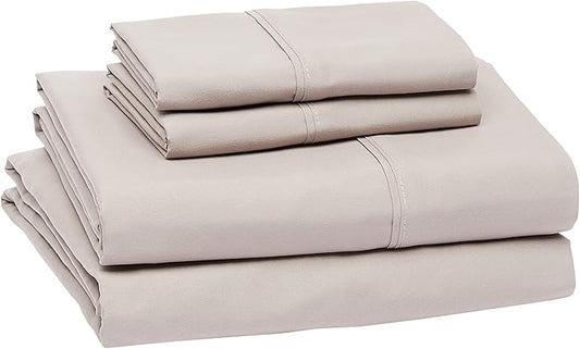 Amazon Basics Lightweight Super Soft Cooling, Breathable Wrinkle Resistant Brushed Microfiber 4-Piece Sheet Set with 14-Inch Deep Pockets, Queen, Taupe, Solid
