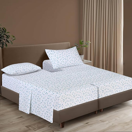 ZOYER 100% Cotton Sheets – Split King Size Percale Bedding, Cooling & Breathable, Durable with a Crisp, Soft & Comfortable Feel, 16" Deep Pocket, 5-Piece Set, La Laa Flower