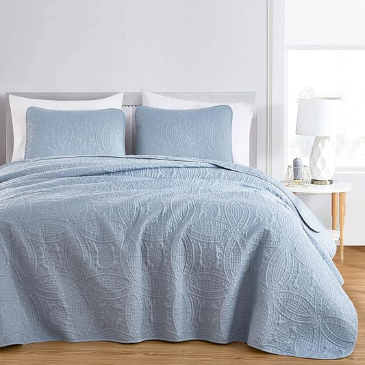 Chezmoi Collection Austin King Oversized Bedspread Set, 3-Piece Pinsonic Quilted Lightweight Microfiber Bedspread Coverlet, Cool Gray | Oversized, Lightweight, Fade Resistant