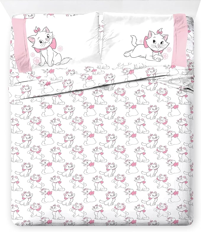 Jay Franco Kids Comforter Set Includes Sheets and Pillow Covers - Soft and Cozy Bed Set for Stylish Room Decor, White - Aristocats, 7 Piece Queen Size Bedding