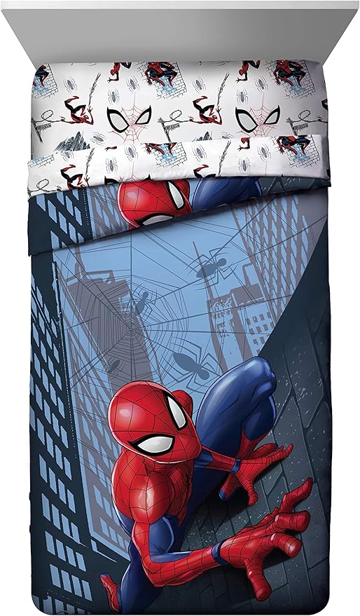 Jay Franco Marvel Spiderman Crawl 5 Piece Full Bed Set - Includes Reversible Comforter & Sheet Set Bedding - Super Soft Fade Resistant Microfiber - (Official Marvel Product)