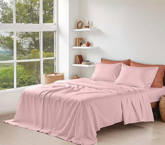 RUVANTI 100% Organic Cotton Sheets Full Size, Percale Weave, GOTS Certified, 4-Piece Set, Deep Pocket 15", Crisp & Breathable, Soft Durable Bedding, Sábanas Algodón Orgánico – Peach Skin