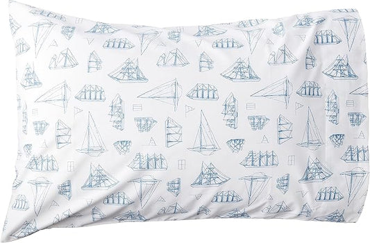 Nautica - Queen Sheets, Cotton Percale Bedding Set, Crisp & Cool, Coastal Home Decor (Whitewood Sail Blue, Queen)