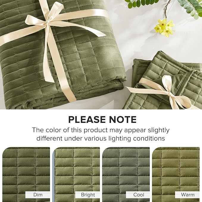 Comfort Spaces Queen Quilt Set Modern Reversible Plaid Coverlet Full Bedding Set Cozy Quilted Winter Layer, All Season Lightweight Soft Queen Size Quilt, Kienna, Full/Queen Olive Green 3 Piece