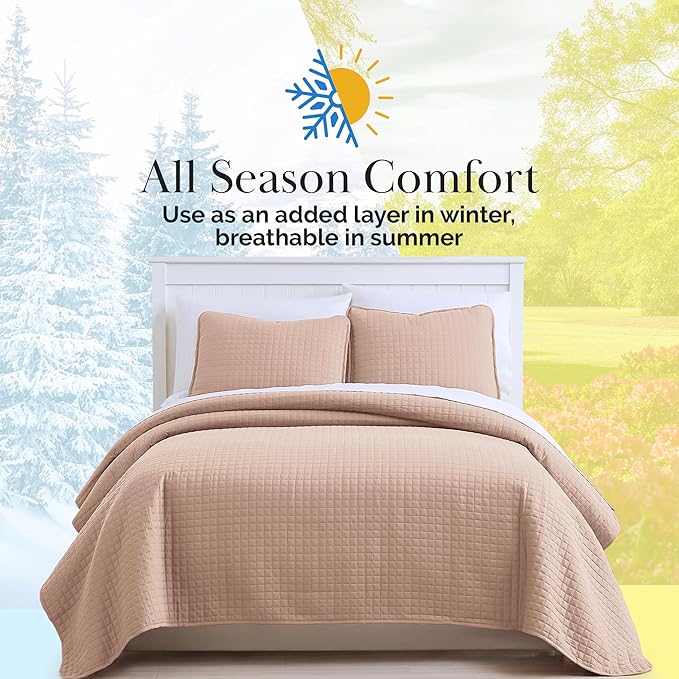 Southshore Fine Living, Inc. Full/Queen Quilt Set, Stitched Full Size with 2 Matching Pillow Shams, Lightweight Quilt Coverlet, Easy Care Machine Washable Queen Size Quilt Bedspread, Blush