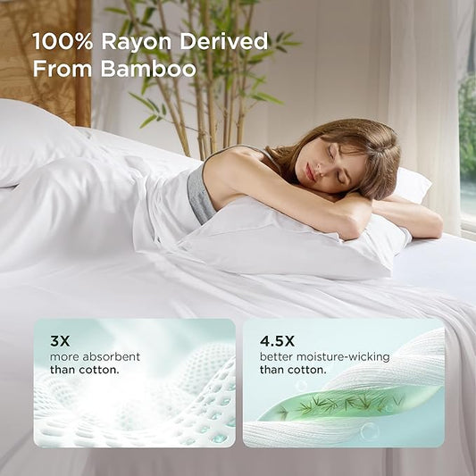 Bedsure White Pillow Cases Set of 2, Cooling Pillow Cases Queen, Rayon Derived from Bamboo Queen Pillowcases, PureWoven Soft Valentines Pillow Covers with Envelope Closure, Gifts, 20x30 Inches