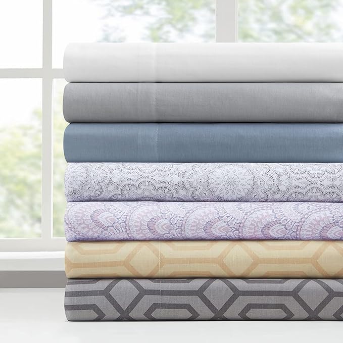 Comfort Spaces 100% Cotton Sheet Set Breathable, Lightweight, Soft with 12" Elastic Pocket Fits up to 14" Mattress, All Season Cozy Bedding, Matching Pillow Case, Twin XL Diamond Tan 3 Piece