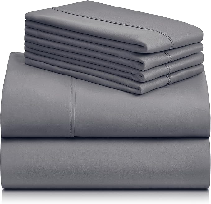 LuxClub 4 PC Queen Sheet Set, Bed Sheets Queen Size, Deep Pockets 18" Wrinkle Free Cooling Bed Sheets Machine Washable Hotel Bedding Silky Soft - Light Grey Queen