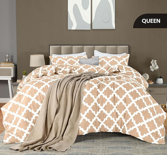 Queen Comforter Set 3 Piece Beige by Utopia Bedding, Printed Comforters Queen Size Bedding Comforters Sets, Down Alternative Soft Bed Set 1 Comforter (88 x 88 inches) 2 Pillow Shams (20 x 26 inches)