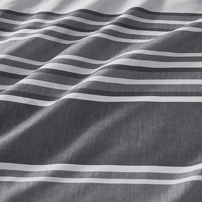 Bedsure Queen Comforter Set 7 Pieces, Dark Grey Striped Bedding Set for All Seasons, Reversible, Cationic Dyeing Bed in a Bag with Comforter, Sheets, Pillowcases & Shams