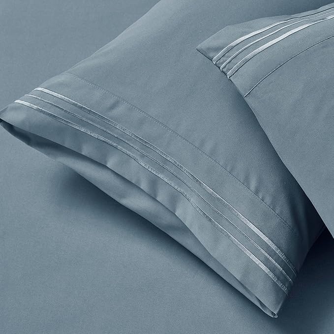 Clara Clark Queen Sheets - Hotel Luxury 6 Piece Bed Sheets for Queen Size Bed - Soft Bedding Sheets & Pillowcases, Fits Mattress up to 16 inch deep. Queen, Stone Blue