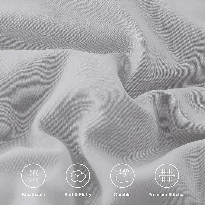 Andency Light Gray Comforter Set Queen Size, Lightweight Fluffy Farmhouse Ruffle Bedding Set, Soft Polyester All Season Shabby Chic Bed Comforter Set 3 Pieces(1 Comforter 2 Pillowcases)