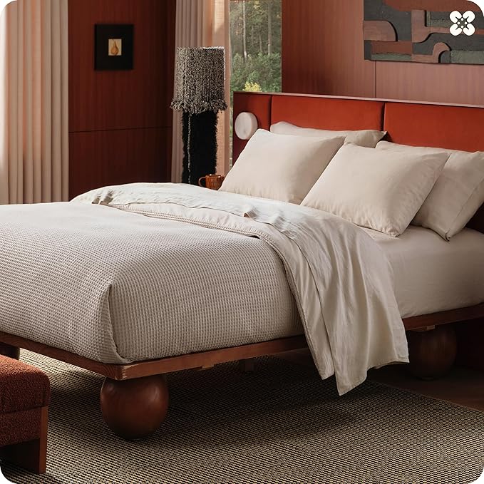 Bedsure Cotton Duvet Cover King Size - 100% Cotton Waffle Weave Linen Duvet Cover, PureWoven Textured Breathable Bedding Comforter Cover for All Season, 1 Duvet Cover Only 104"x90"