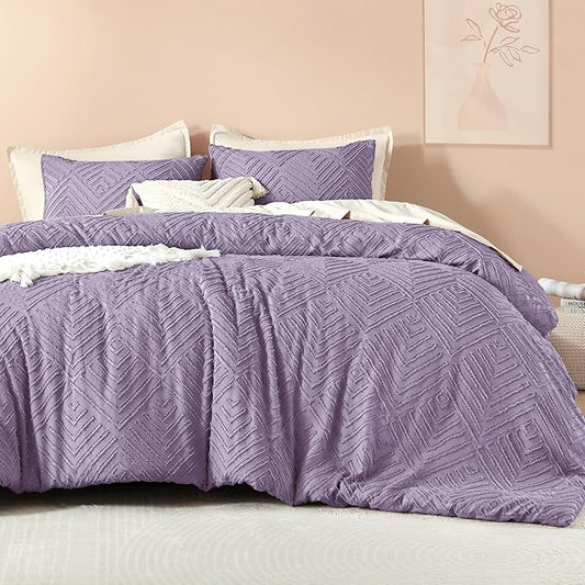 Litanika Grayish Purple Queen Comforter Set, 3 Pieces Tufted Boho Farmhouse Bedding Comforter Sets, Lightweight Fluffy Comforter Bed Set for All Season (90x90In Comforter and 2 Pillowcases)