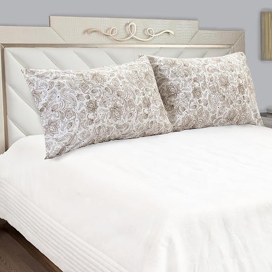 Elegant Comfort Luxury Ultra-Soft 2-Piece Pillowcase Set - 1500 Premium Hotel Quality Microfiber Double Brushed - Wrinkle Resistant, Standard/Queen, Paisley Pattern Taupe