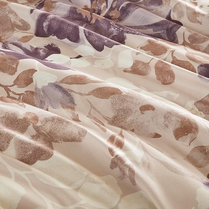 Madison Park Essentials Comforter Set with Sheets, Floral Bed in A Bag Microfiber Comforter, Shabby Chic King Bedding Set Diamond Printed Sheet, Luna, King, Taupe 7 Piece
