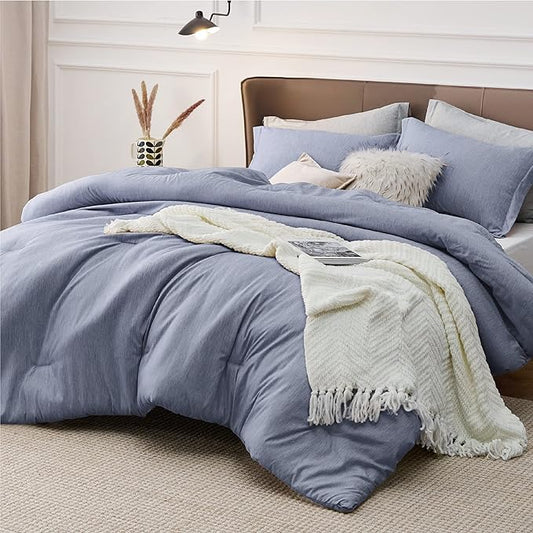 Bedsure King Size Comforter Set - Navy Blue Soft Bedding for All Seasons, Cationic Dyed Bed Set, 3 Pieces, 1 King Size Comforter (104"x90") and 2 Pillow Shams (20"x36"+2")