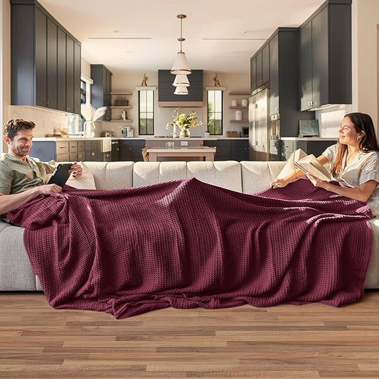 Bedsure Gentlesoft 100% Cotton Blanket King Size for Bed - Breathable and Soft for Spring Summer, Thick Cozy Waffle Weave Blanket Gifts for Women, Red, 104x90 inches