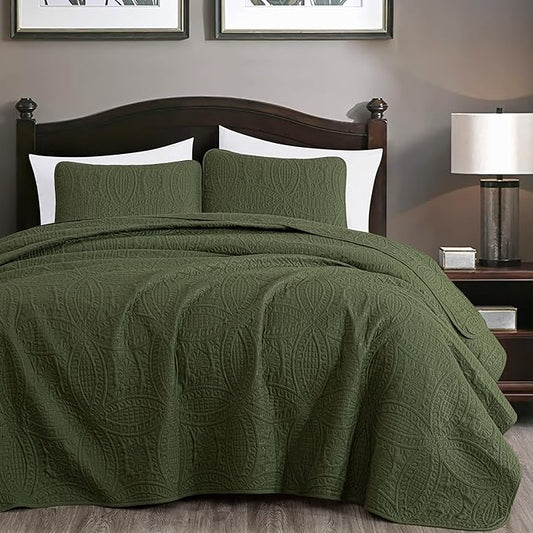 Chezmoi Collection Austin 3-Piece Oversized Bedspread Coverlet Set (Queen, Cypress Green) | Oversized, Lightweight, Fade Resistant