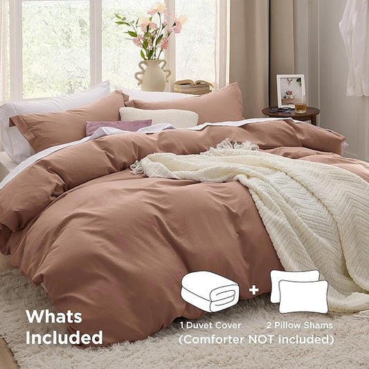 Bedsure Mocha Mousse Duvet Cover Full Size - 3 Pieces Prewashed Extra Soft Cotton-Like Polyester Bedding Set, Includes 1 Duvet Cover 80x90 Inches with Zipper Closure & 2 Pillow Shams, No Comforter
