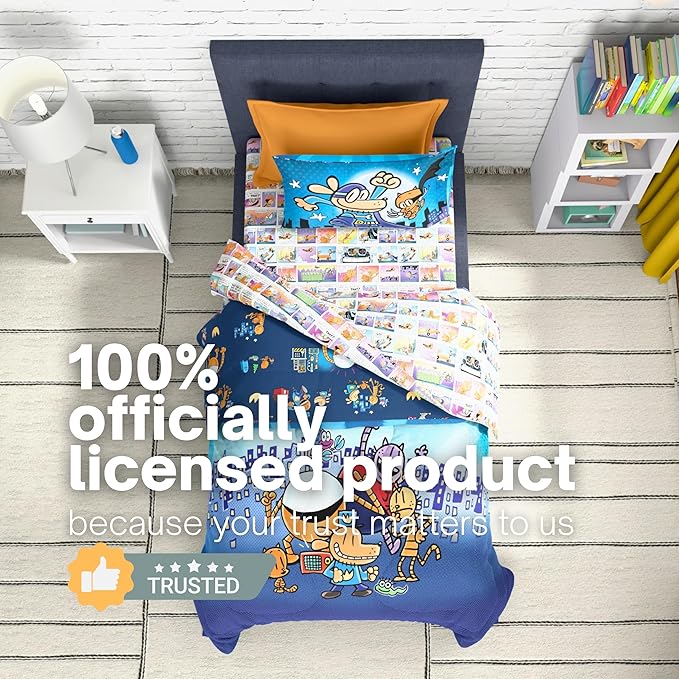 Dog Man Supa Buddies Kids Bedding Set, Twin Size, 4-Piece Super Soft Cozy Reversible Comforter & Sheet Set (Officially Licensed Product) by Franco | Durable, Reversible, Officially Licensed